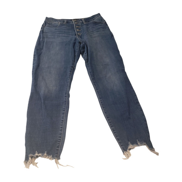 Lucky Brand Jeans Womens 10/30 Blue Button Fly Distressed Raw Hem Frayed Ankle - Picture 1 of 16